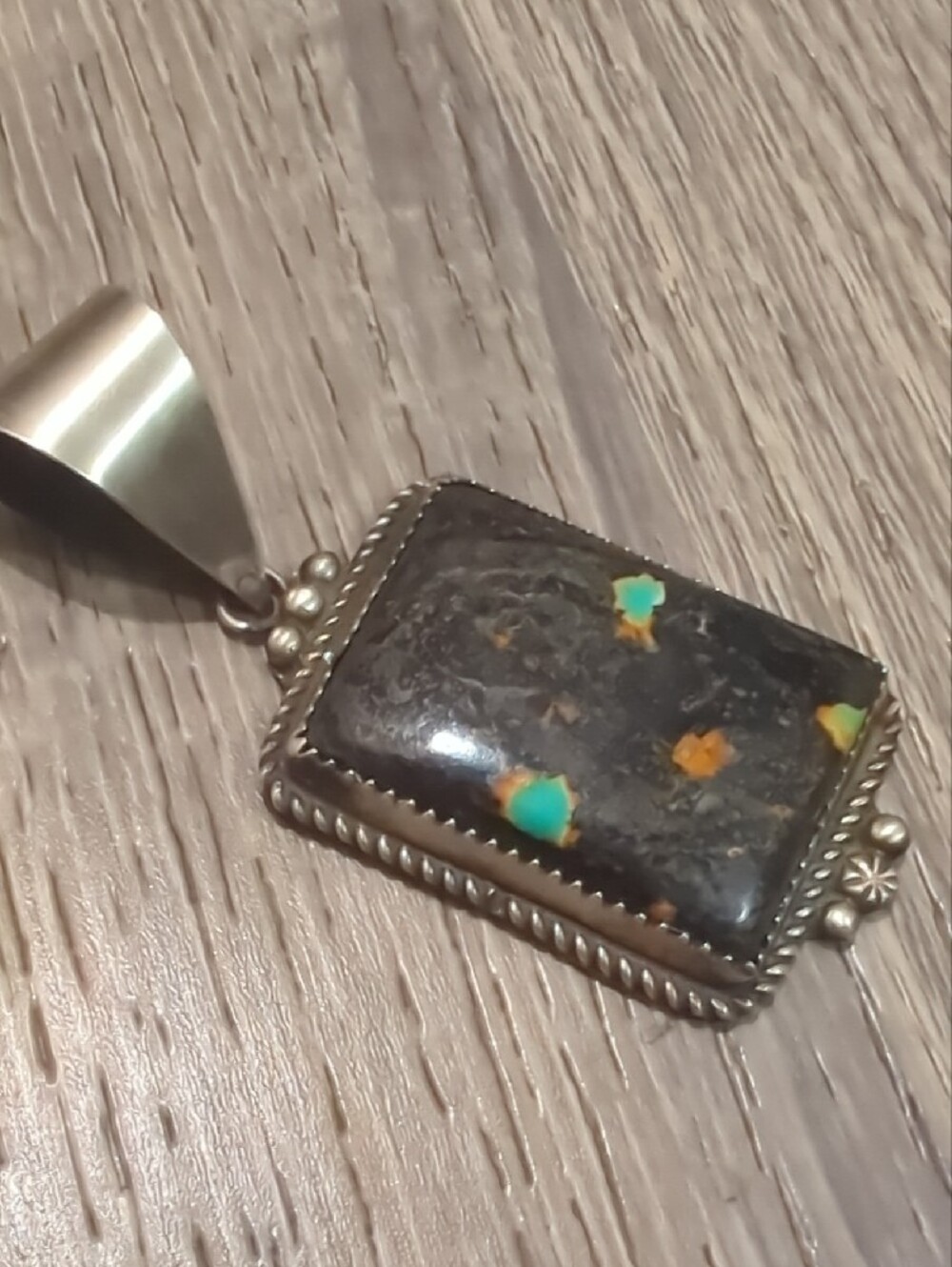 Navajo Blackjack Turquoise Sterling Silver Pendant - Picture 10 of 10